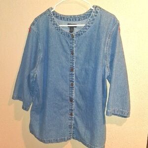 Life Style Vintage Denim Button Down Star Patches Lagen Look 1X